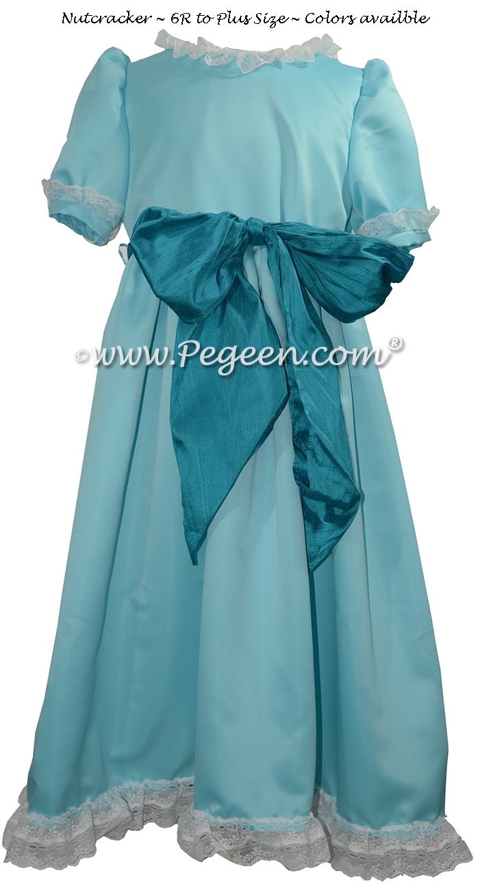 Clara Nutcracker Nightgown Dress in Turquoise Charmeuse Silk