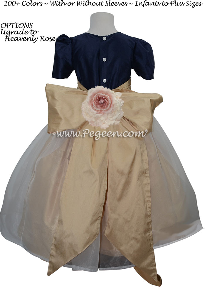 Flower Girl Dress in Navy and Gold organza Style 802