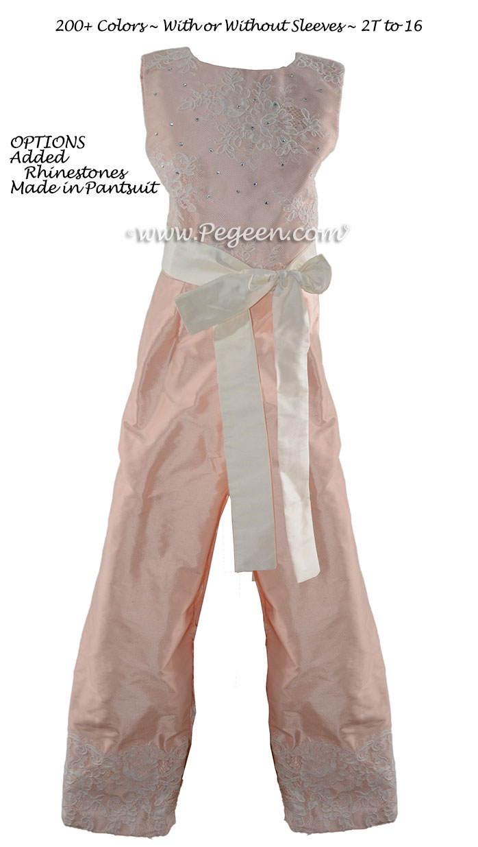 Handkerchief tulle flower girl pantsuit with circle back