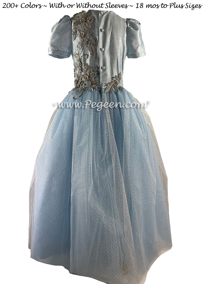 3D Lace Flower Girl Dress in Baby Blue Silk and tulle