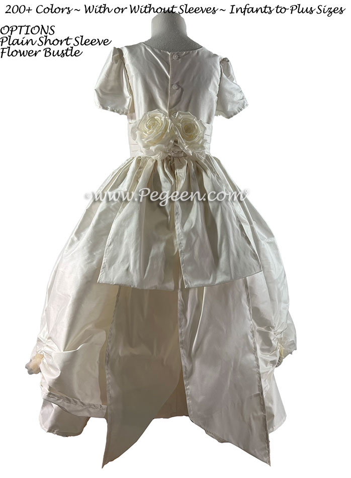 White silk communion dress with cap sleeves