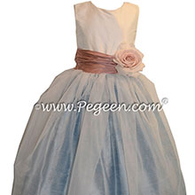 Rum Pink - Caribbean Blue and New Ivory silk Custom Flower Girl Dresses by Pegeen