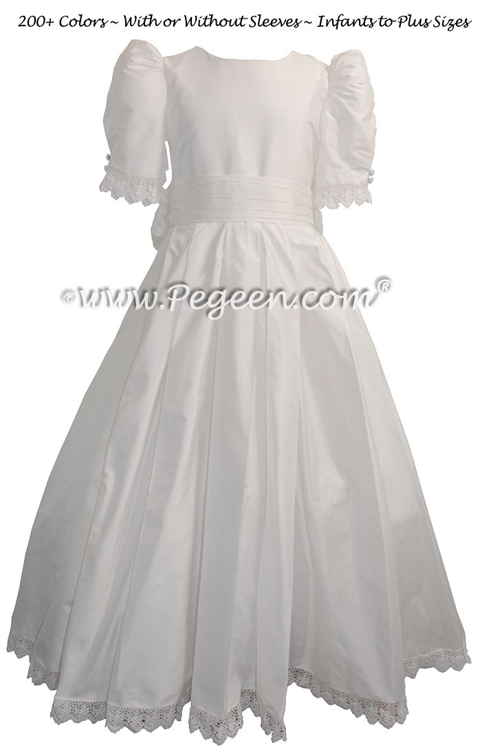 Antique White First Communion Dress Style 601 with 1/4 cap sleeves