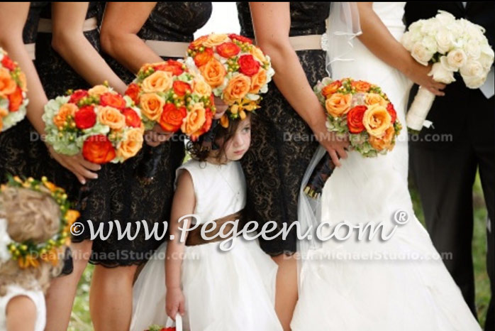 Ivory and Brown Silk flower girl dress | Pegeen