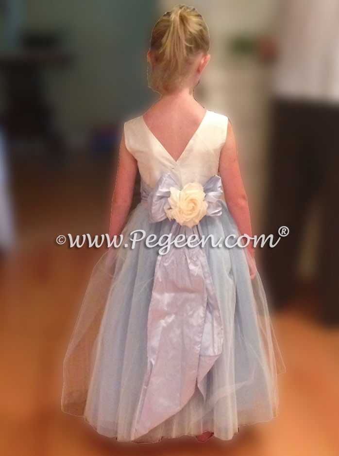 Style 402 in Steele Blue and Antique White Silk and Tulle