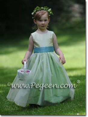 Flower Girl Dress with Silk Sash and organza overskirt