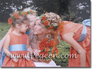 CARIBBEAN and ORANGE CUSTOM FLOWER GIRL DRESSES 