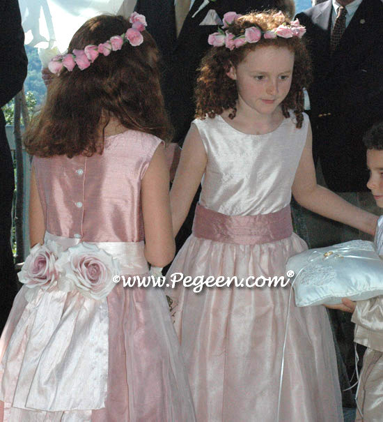 Blush Pink and Rum Pink Silk Pink Organza Custom Flower Girl Dresses