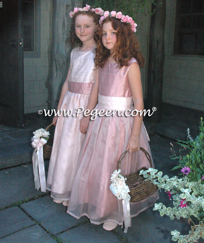 Blush Pink and Rum Pink Silk Pink Organza Custom Flower Girl Dresses