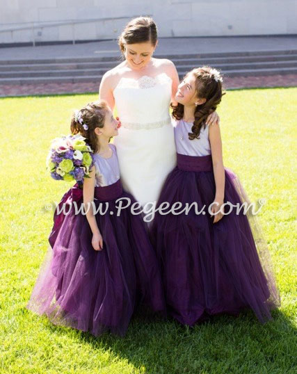 Lavender and Plum Silk flower girl dress | Pegeen