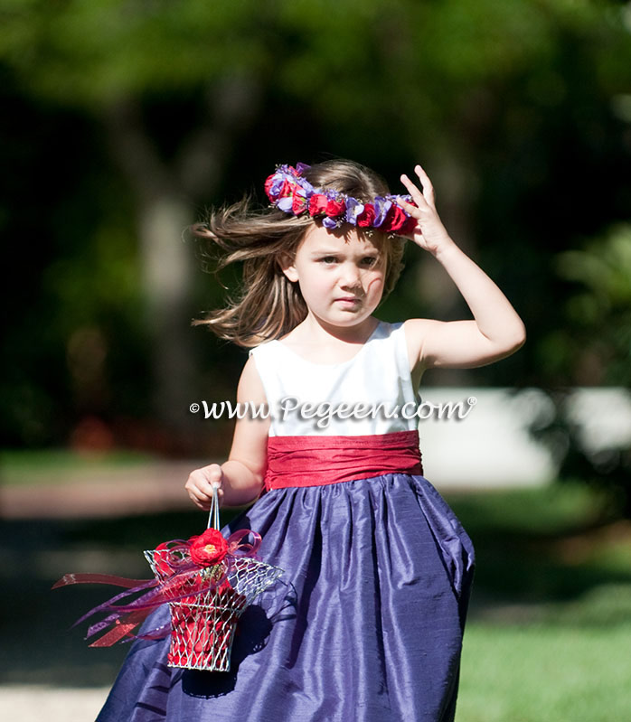 Flower Girl Dress in Blueberry, Christmas Red and Antique White| Pegeen