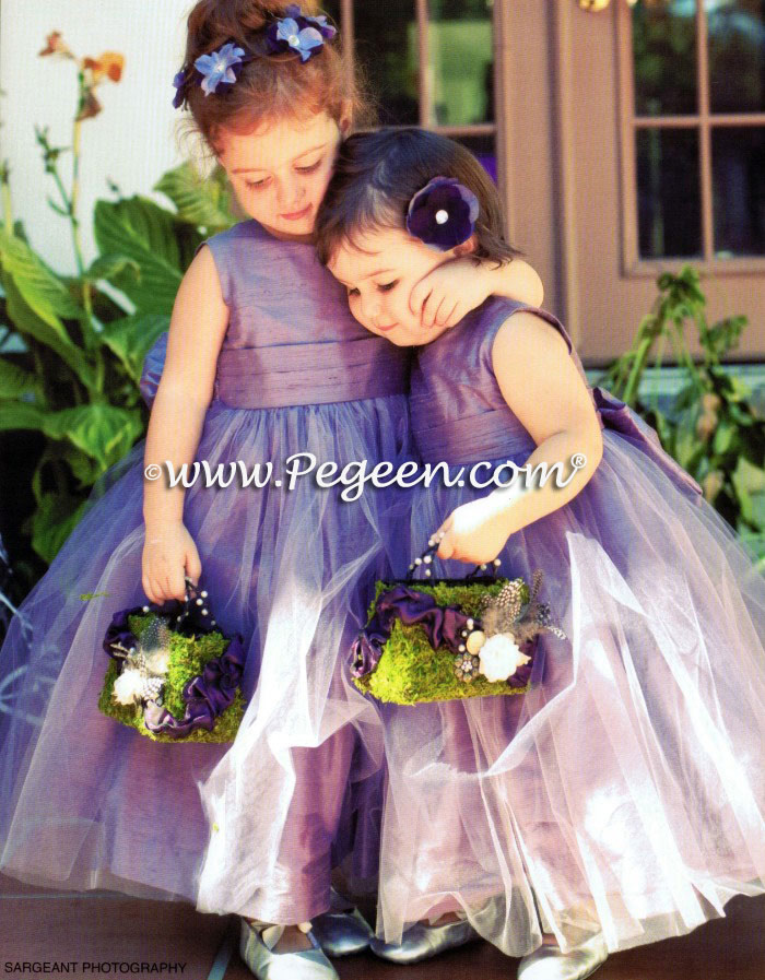 Iris and purple tulle flower girl dresses
