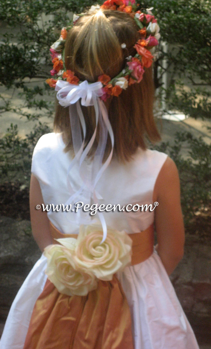 Grapefruit yelllow silk flower girl dresses