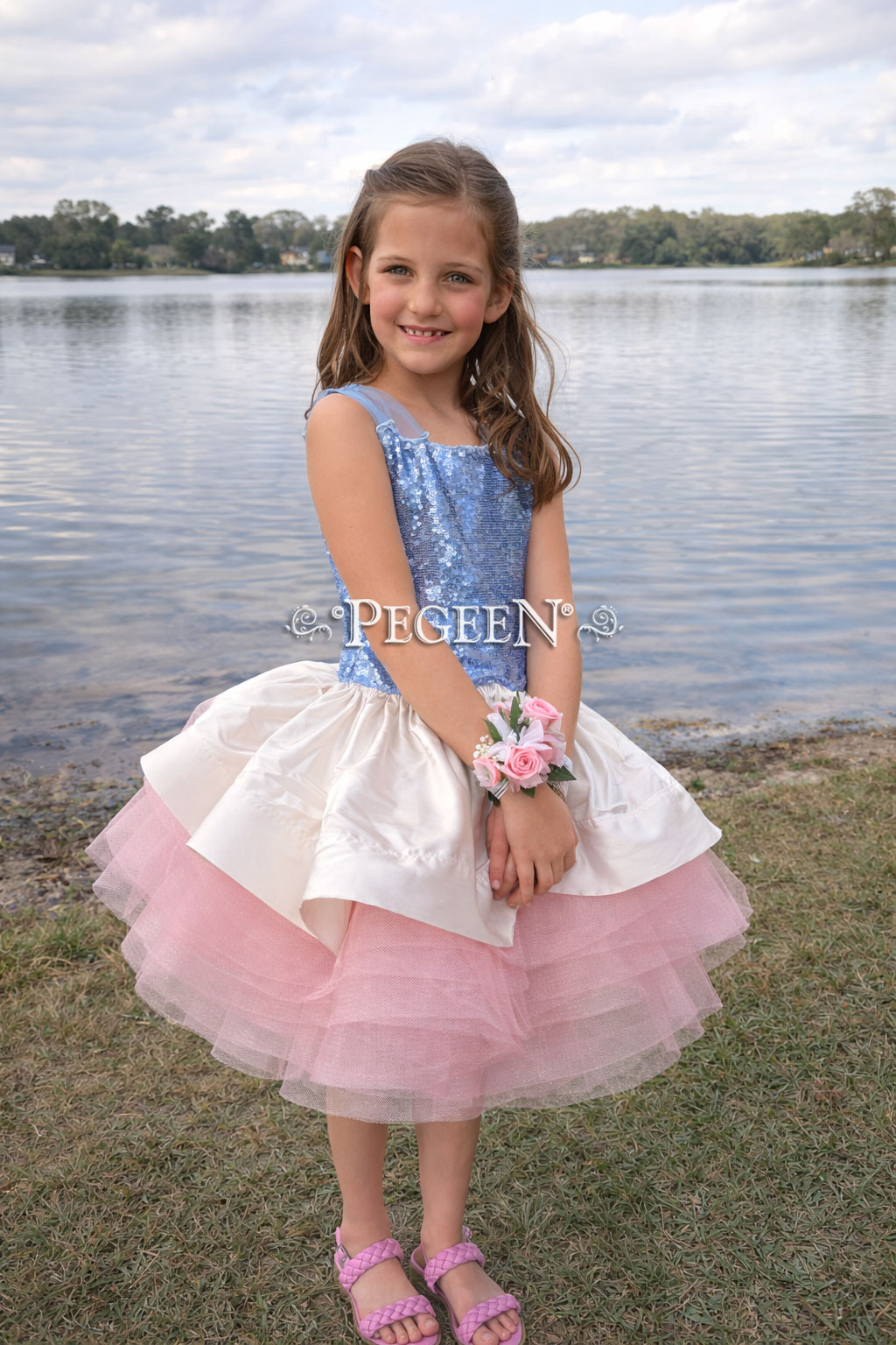 Custom Flower Girl Dress with Sequins, Tulle and Silk