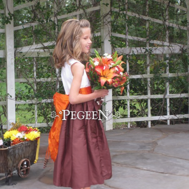 Brown and orange flower girl dress style 398
