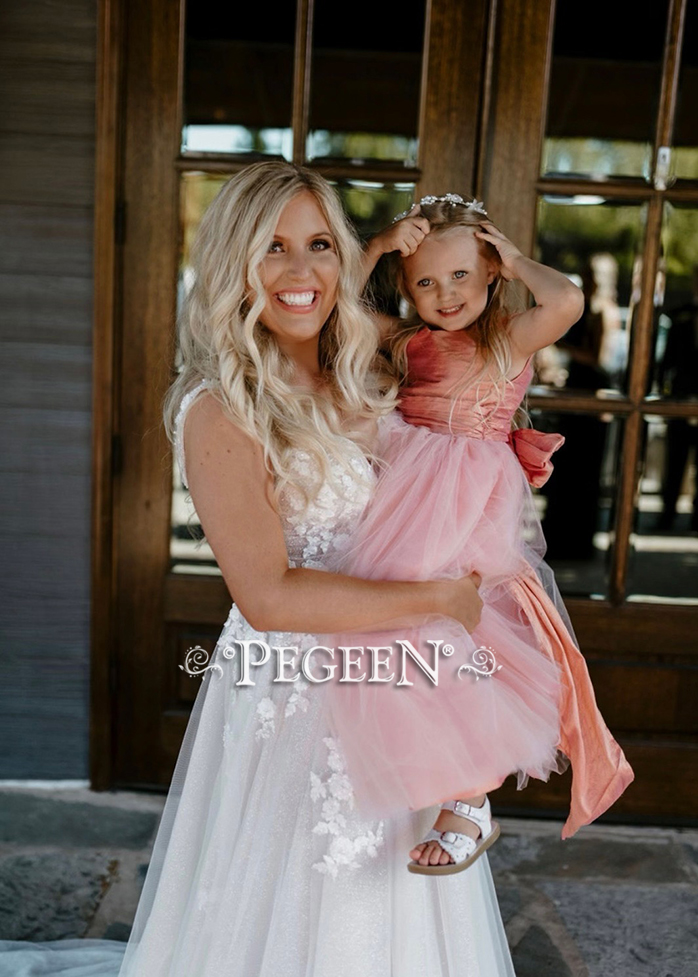 Sherbet silk and tulle flower girl dress