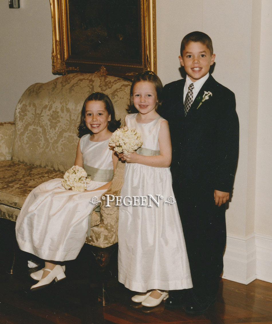 Sage Green and Ivory Silk flower girl dresses