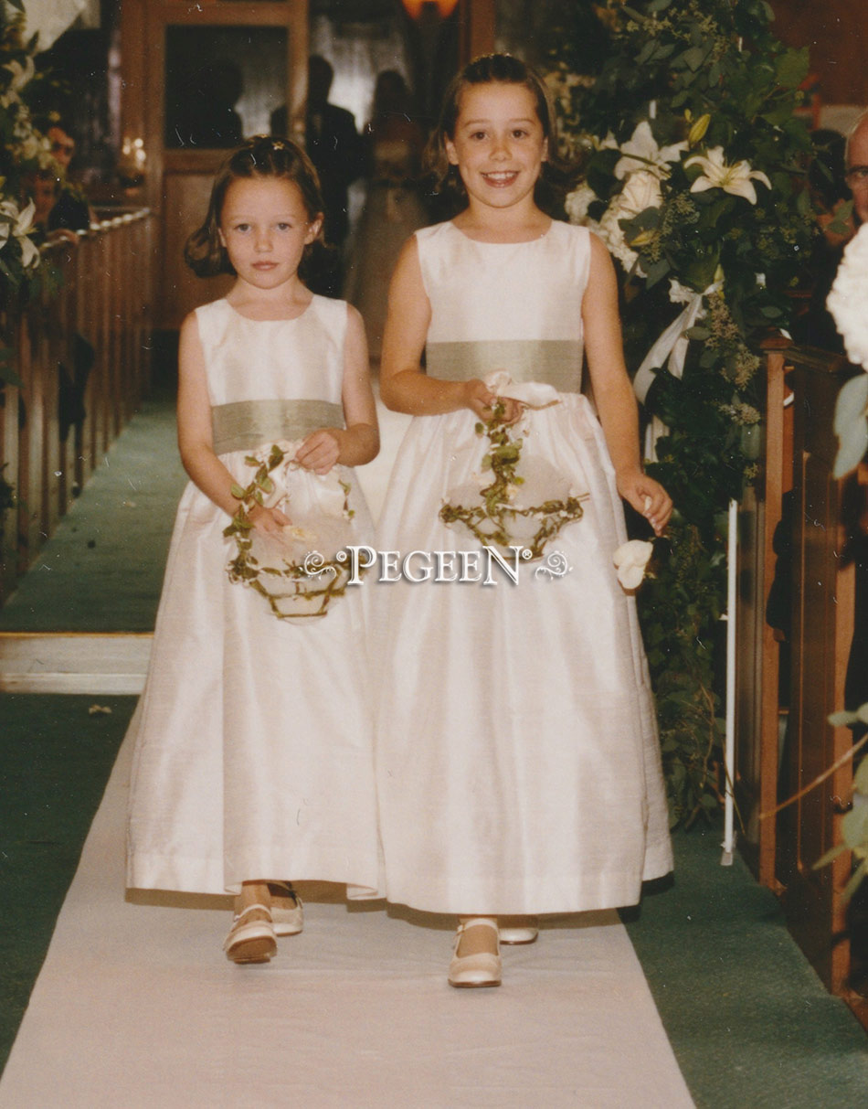 Sage Green and Ivory Silk flower girl dresses