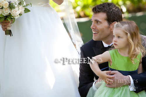 Key Lime Green and Navy Silk flower girl dresses