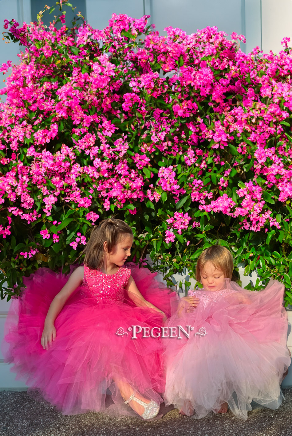 Barbie Pink and Shock Pink Tulle and Beaded flower girl dresses