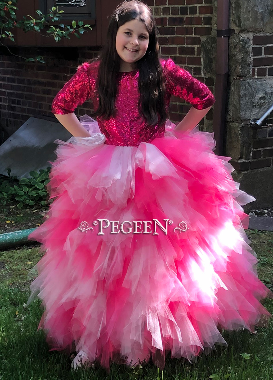 Style 933 Bat Mitzvah Dress with Raspberry Sequin Top