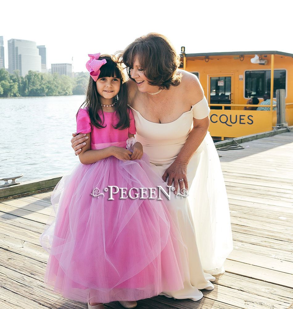 Cerise and Lollipop Silk Flower Girl Dress