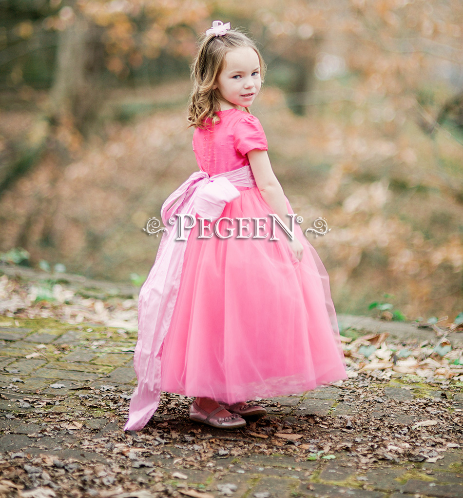 Cerise and Tickle Pink Flower Girl Dress in Pink