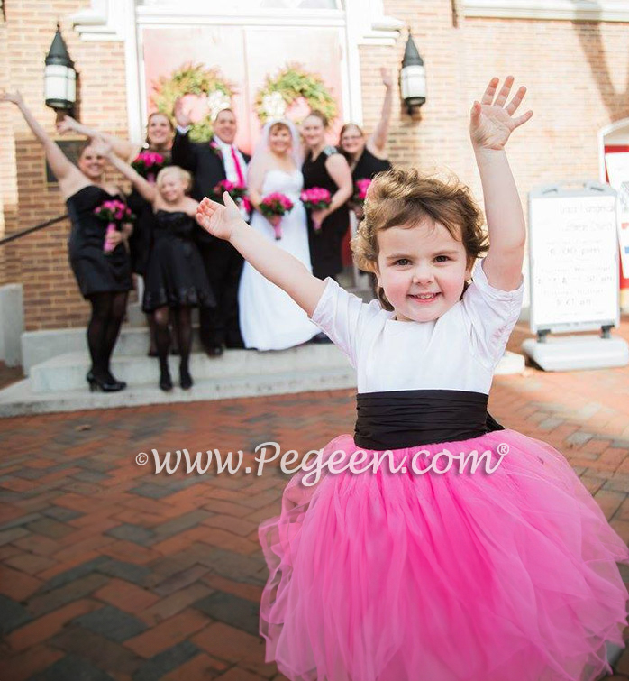 Pink and black flower girl dresses online