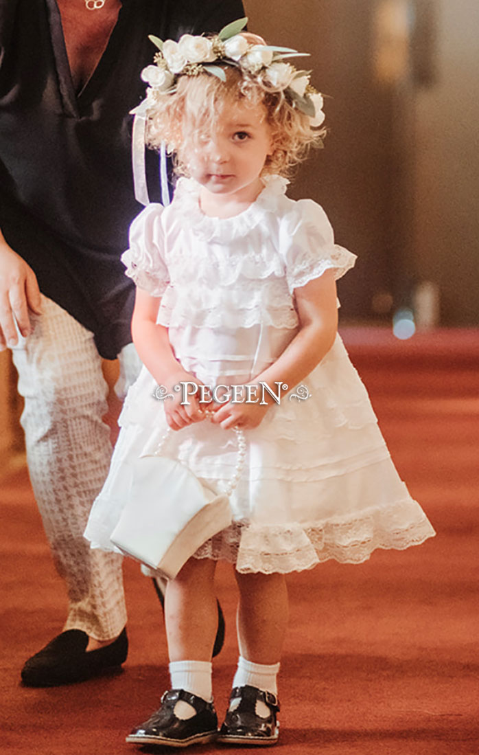 2pc Lace and Silk Heirloom Style Flower Girl Dress