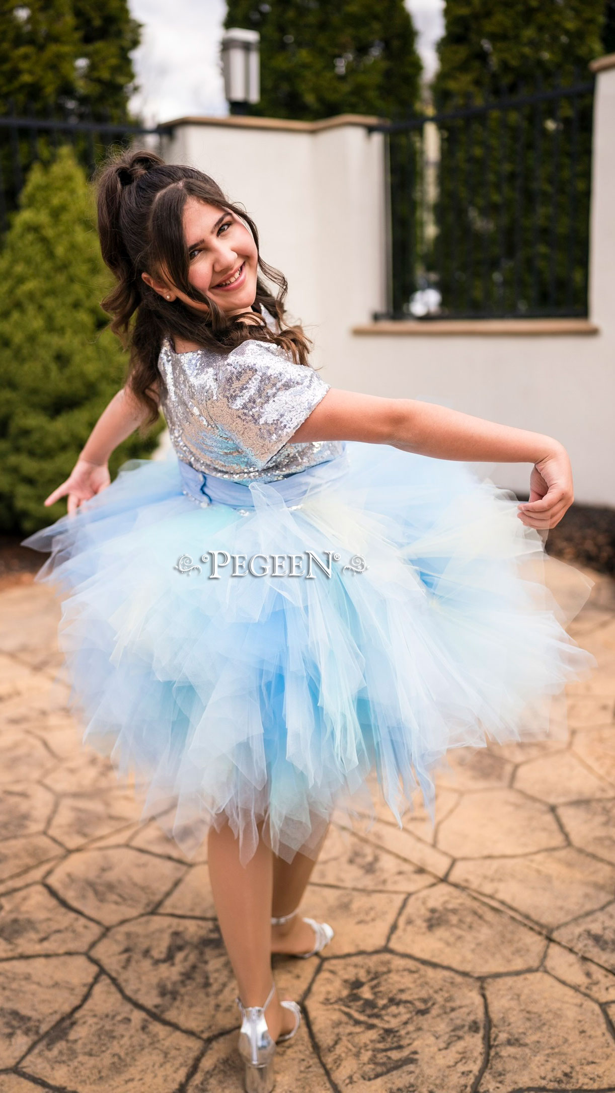 Baby Blue abd Silver Sequin Bat Mitzvah Dress