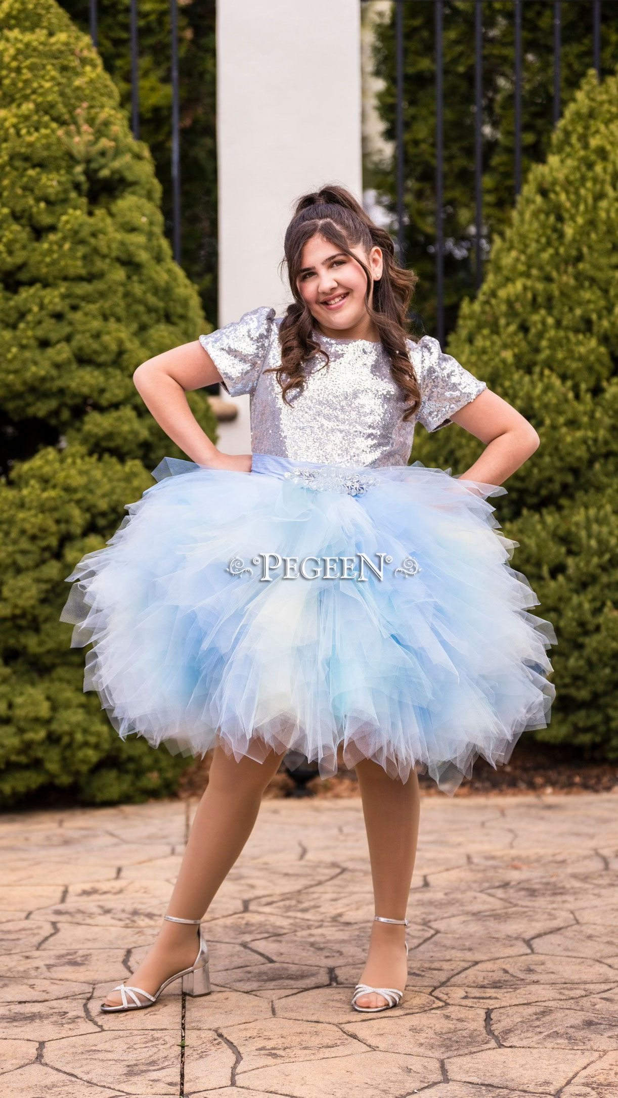 Baby blue silk and tulle Bat Mitzvah Dress Style 934