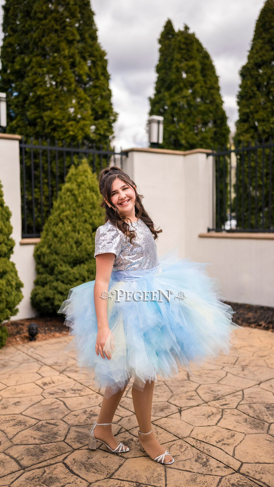 Baby Blue abd Silver Sequin Bat Mitzvah Dress