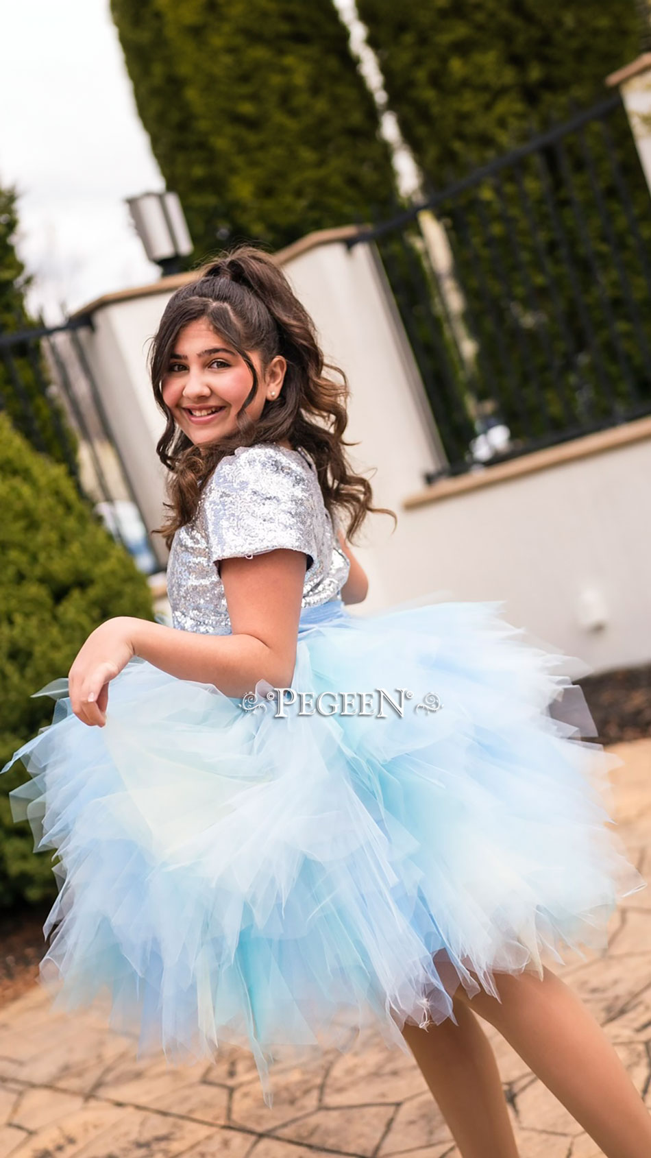 Baby Blue abd Silver Sequin Bat Mitzvah Dress