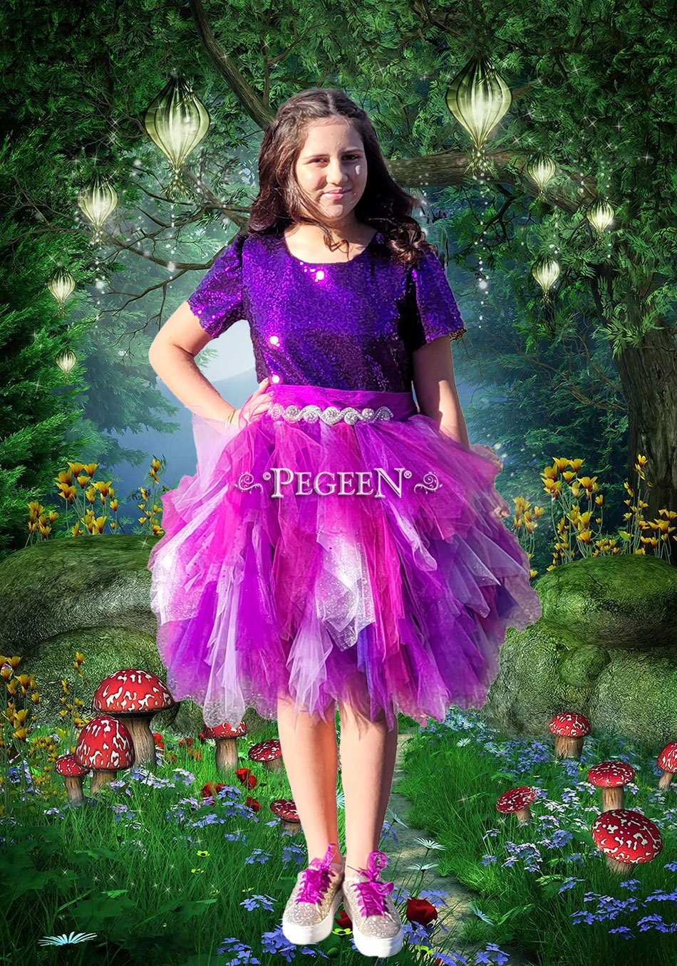 Purple and Fuschia tulle and sequins Bat Mitzvah dress