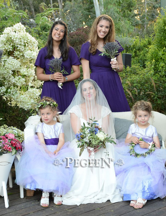 Flower girl dress Style 402 in layered shades of lavender and purples