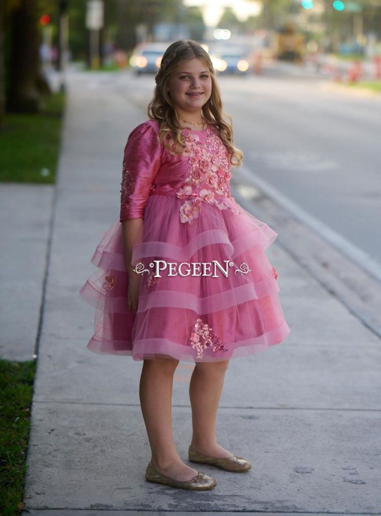 Fluffy Tulle Silk Bat Mitzvah Dress Style 435 in Watermelon