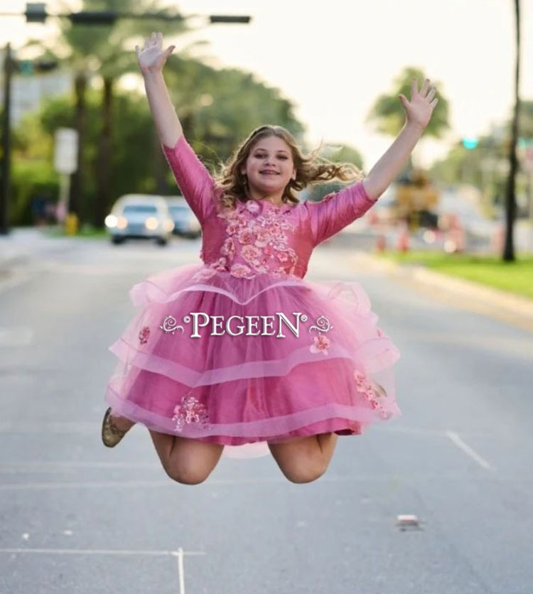 Fluffy Tulle Silk Bat Mitzvah Dress Style 435 in Watermelon