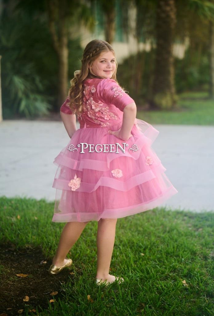 Bat Mitzvah Dress Style 435 in Watermelon Pink Silk and Tulle
