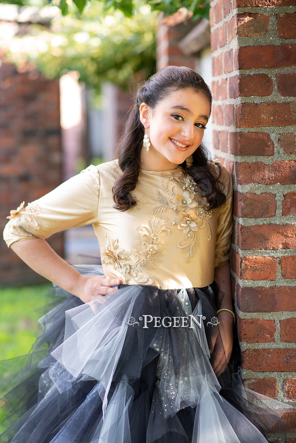 Black and Gold Bat Mitzvah Tulle Dress Style 933