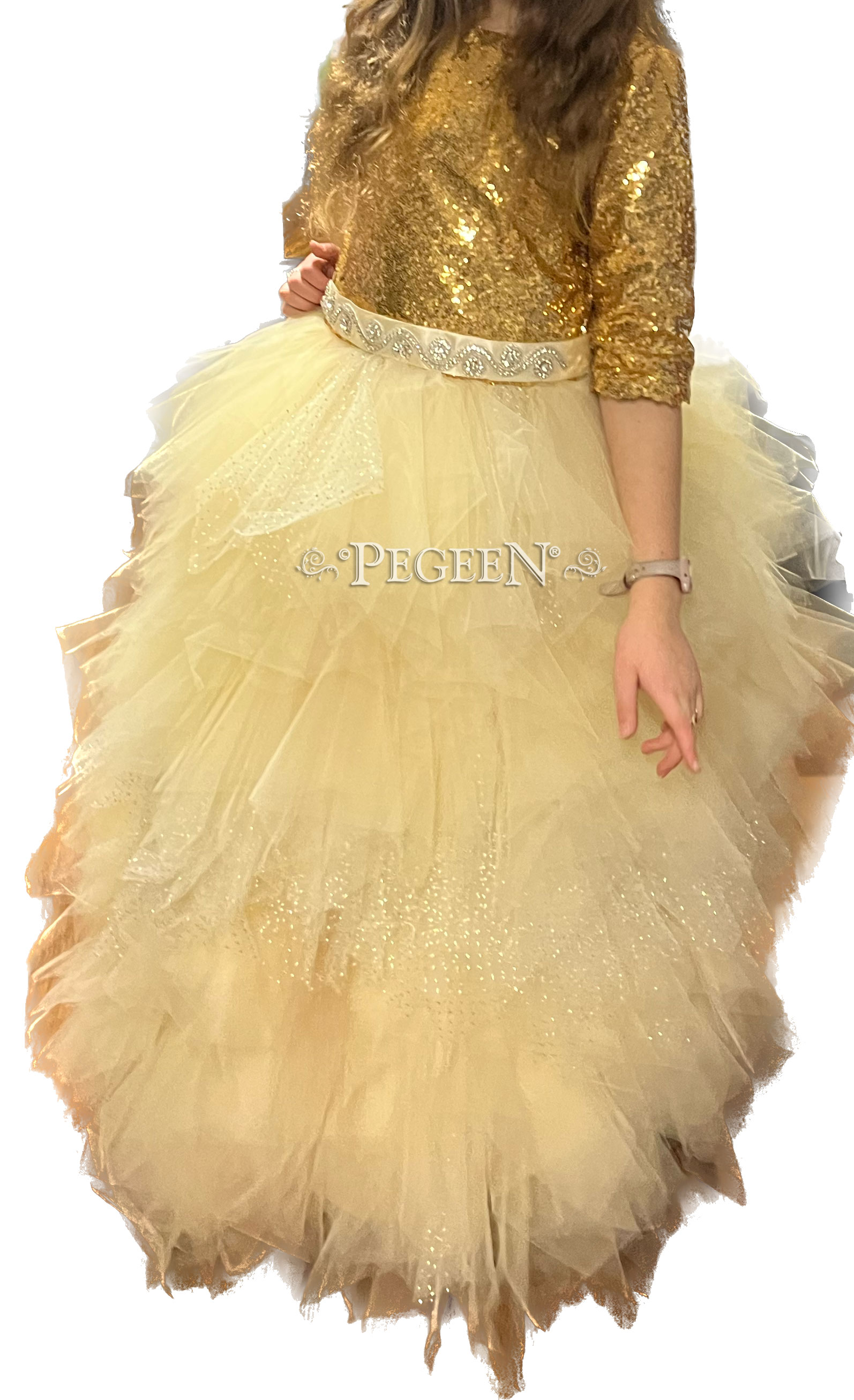 Gold Sequinned Bat Mitzvah or Jr Bridesmaids Dress