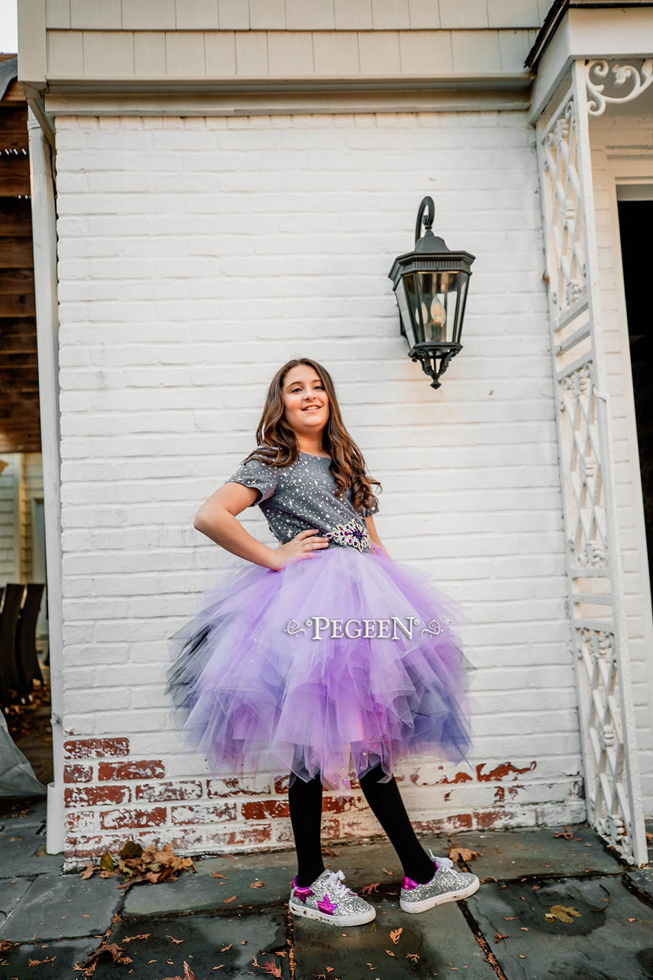 Dark Purple Sequin bodice Jr Bridesmaids Tulle Skirt Style 934 | Pegeen