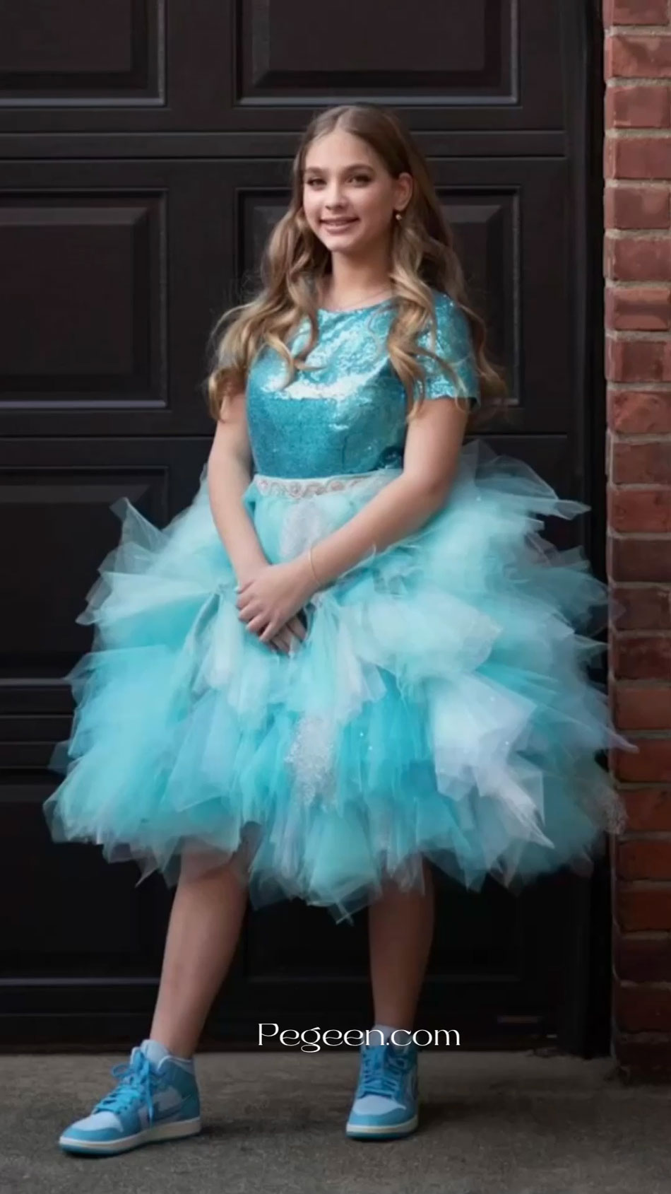 Style 934 Bat Mitzvah Dress in Turquoise and Shades of Teal Tulle