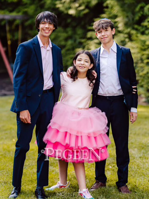 940 Triple Tulle Bat Mitzvah Dress in Hot Pink | Pegeen