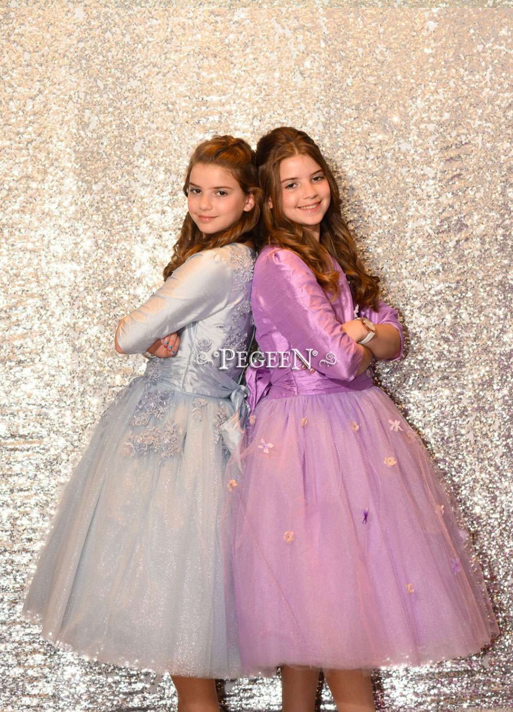 ICe Blue and Amethyst Bat Mitzvah dresses in lace, tulle and silk