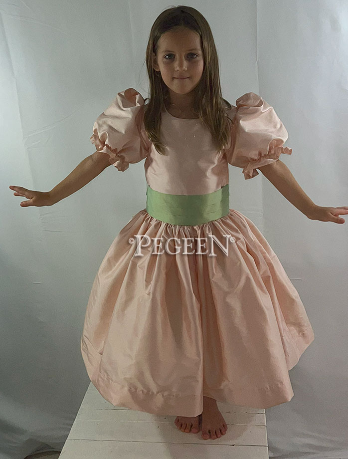 Pink silk and green cinderella sashes for Nutcracker Costumes