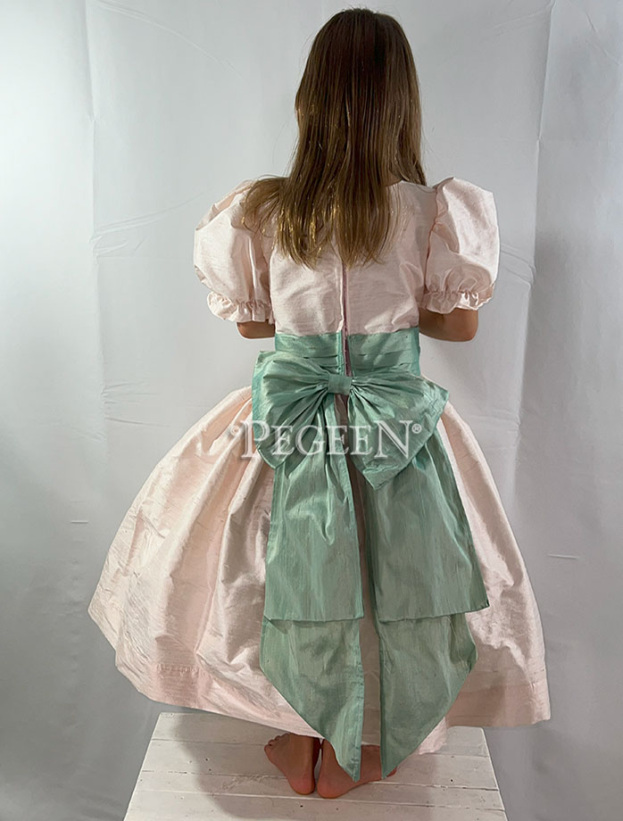 Champagne Pink and Seaside Green silk Nutcracker Dress for Clara