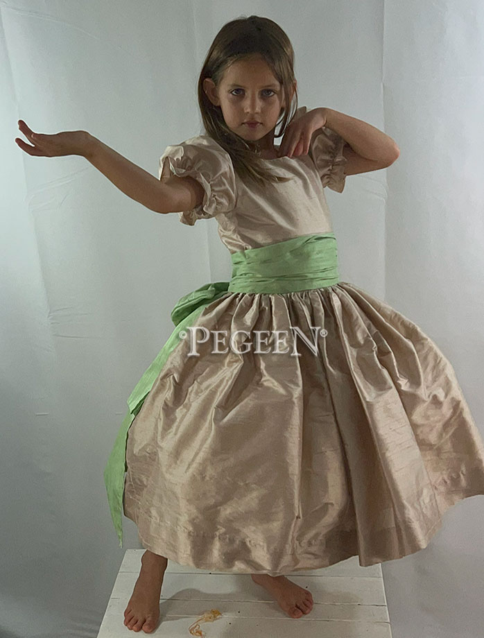 Toffee and Green Tea silk Nutcracker Dress for Clara