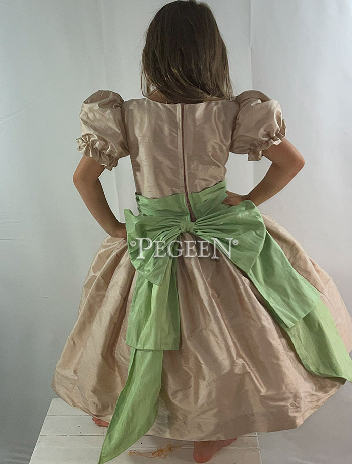 Pink silk and green cinderella sashes for Nutcracker Costumes