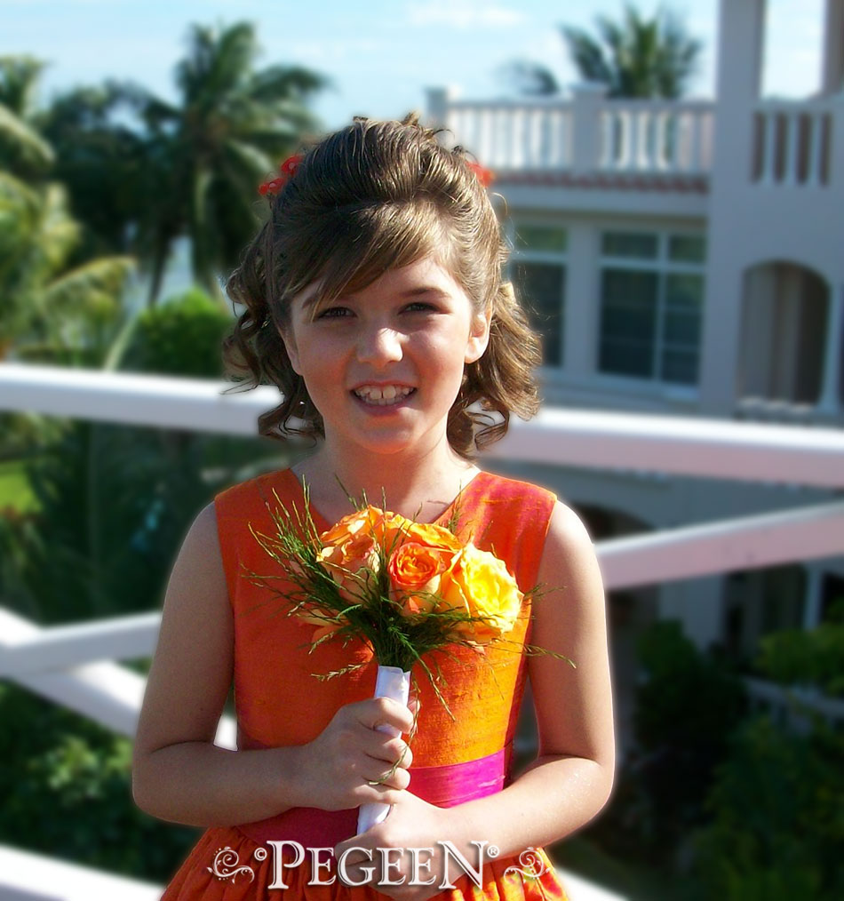 Orange and Sorbet Pink Orange Custom Flower Girl Dresses