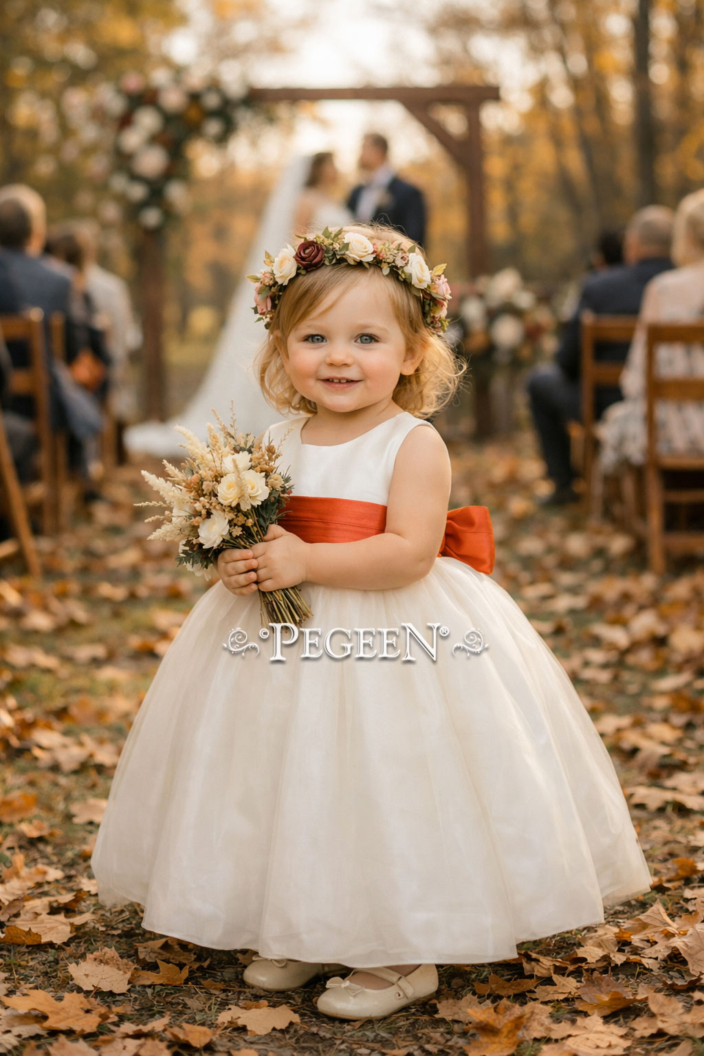 Mango (orange) and New Ivory Silk and Organza Flower Girl Dress style 326 Mango (orange) and New Ivory Silk and Organza Flower Girl Dress style 326